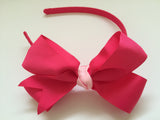 Headband - hot pink with hot pink grosgrain bow