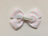 Hair clip with white grosgrain bow & peach polka dots