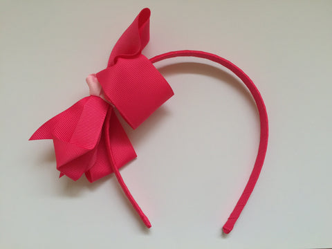 Headband - hot pink with hot pink grosgrain bow